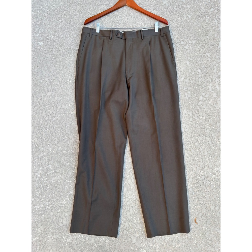 Canali Men's Pants Wool Pleated Size 37 Army Green